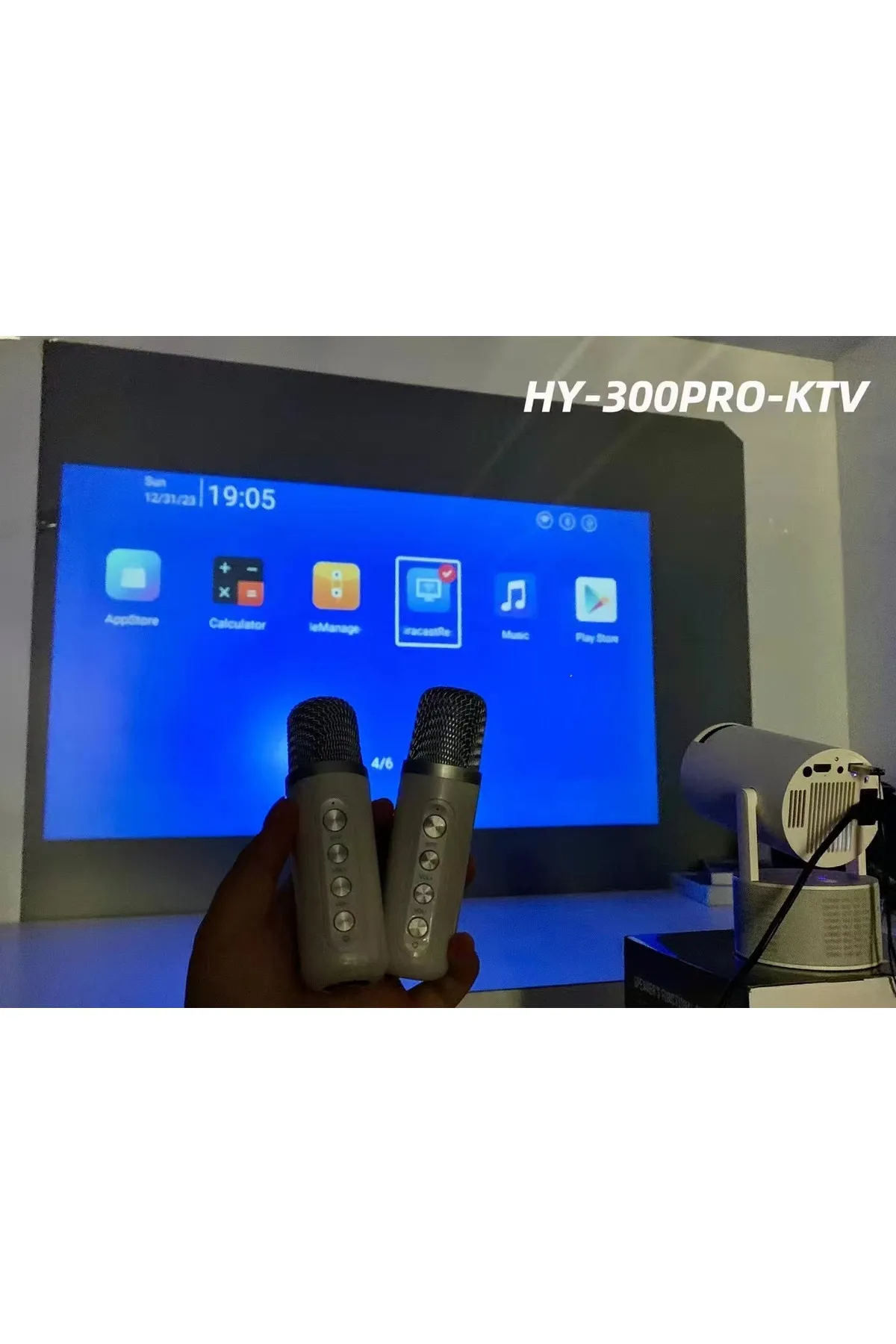 Bilişim Burada HY300 Pro KTV Karaoke mikrofon hoparlör sinema, oyun ve ev için taşınabilir LCD akıllı projektör-